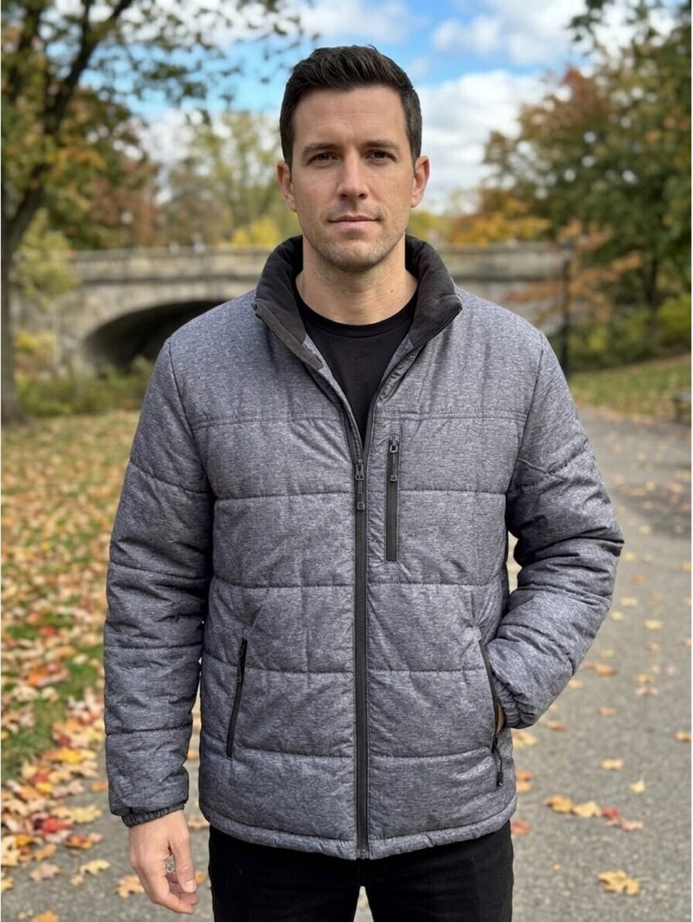 ZeroXposur Men's Quilted Puffer Jacket Full-Zip Gray Insulated Winter Coat M